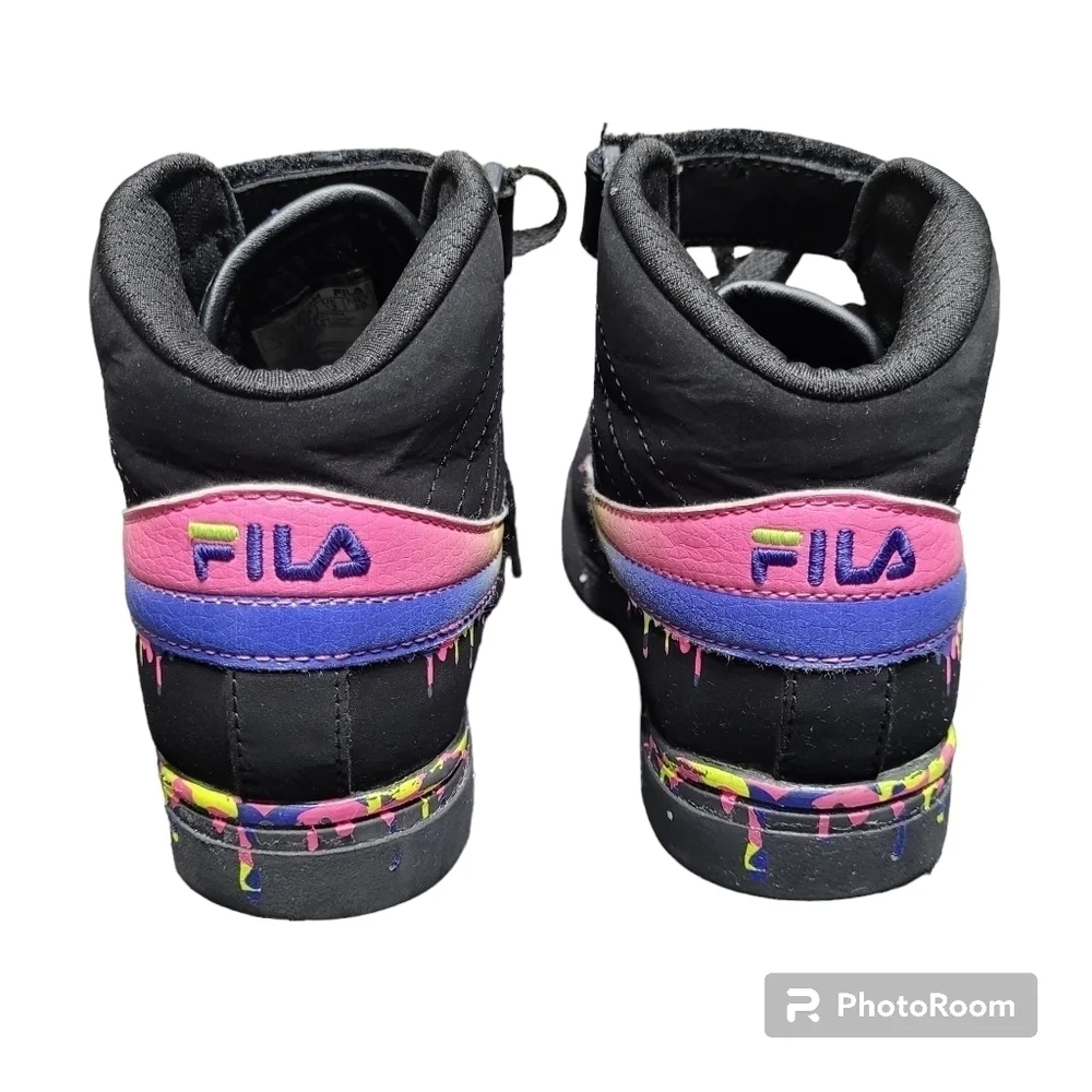 Fila Vulc Paint Drip Black And Pink Sneakers Girls Size‎ 1